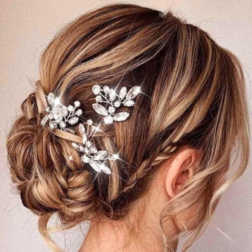 Edary Braut Haarschmuck Hochzeit Silber Strass Haarnadeln Kristall Haarteile für Frauen und Mädchen (3 Stück)