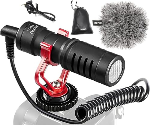 Movo VXR10 Universal Videomikrofon mit Vibrationsdämpfer Stoßdämpfer Schockhalterung, Tragetasche, für iPhone, Android Smartphones, Canon EOS, Nikon DSLR- perfektes Kameramikrofon, Richtrohrmikrofon