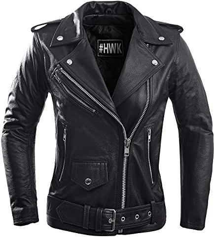 HWK Brando Leder-Motorradjacke für Damen, Echtlederjacke für Wetter- und wasserabweisende Motorradfahrer, Schwarz, XL