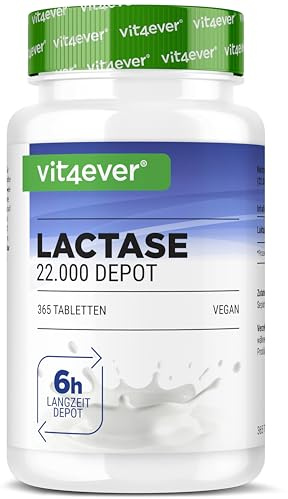 vit4ever Laktase 22.000 FCC Depot - 365 Tabletten - Sepismart® Slow Release | 6h Depotwirkung - Hochdosiert: 22.000 FCC-Einheiten - Bei Laktoseintoleranz + Milchunverträglichkeit - Vegan - Laborgeprüft