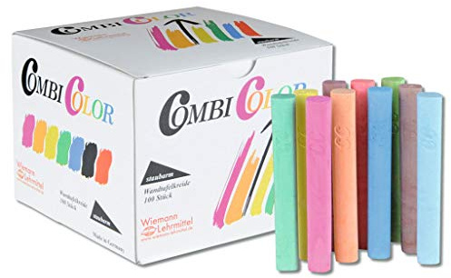 Tafelkreide bunt, 100 Stück im Karton, staubfrei, 10 Farben | Wiemann Lehrmittel