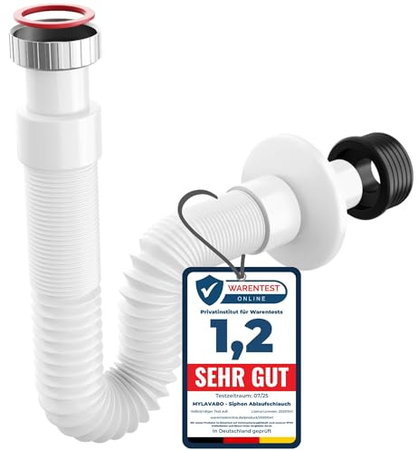 MYLAVABO Siphon Ablaufschlauch 1 1/4" Sifon für Waschbecken, NICHT für Küchenspülen geeignet, flexibel ausziehbar von 30 bis 85cm, Röhrensiphon aus Kunststoff | 5/4" Anschluss | Für Waschtisch