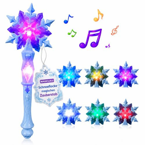 MAGICLULU LED Schneeflocken Zauberstab mit Licht & Musik Magischer Eisprinzessin Zauberstab für Kinder, Leuchtender Schneeflockenstab für Karneval, Mädchen (Ohne Batterien)
