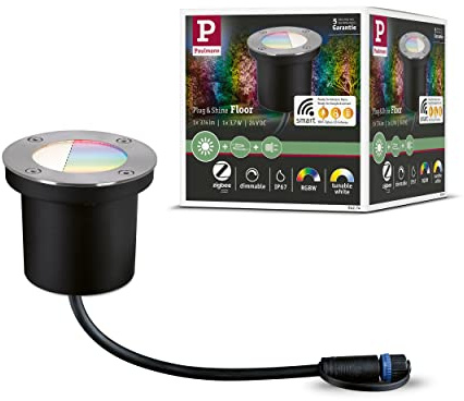 Paulmann 94274 Plug & Shine LED Außenleuchte Zigbee Bodeneinbauleuchte RGBW incl. 1x3,6 Watt dimmbar IP67 Silber Gartenbeleuchtung Metall 3000 K