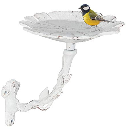 Relaxdays Vogeltränke aus Gusseisen, Blüte, Gartendeko, Wandmontage, weiß | Vogelfutterstelle, Wildvögel Wasserschale