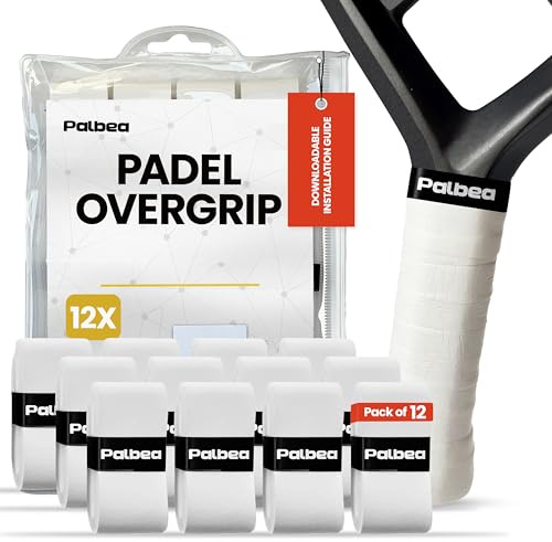 Palbea Padel Griffband - 12er-Pack - Extra Klebrig - Weiß - Hohe Schweißabsorption - Rutschfestes Padel Tennis Overgrip - Weiche Oberfläche - Speziell für Padel-Schläger entwickelt.