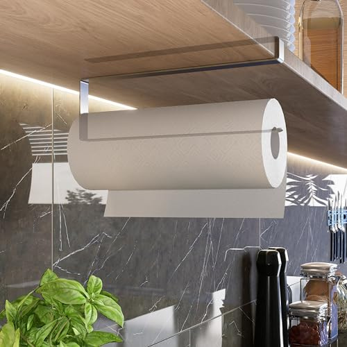 Edelreiter Küchenrollenhalter ohne Bohren Küchenpapierhalter Modern Silber | Ideal als ZEWA Rollenhalter. Unter das Brett stecken und Küchenrolle sicher griffbereit halten, für mehr Platz beim Kochen