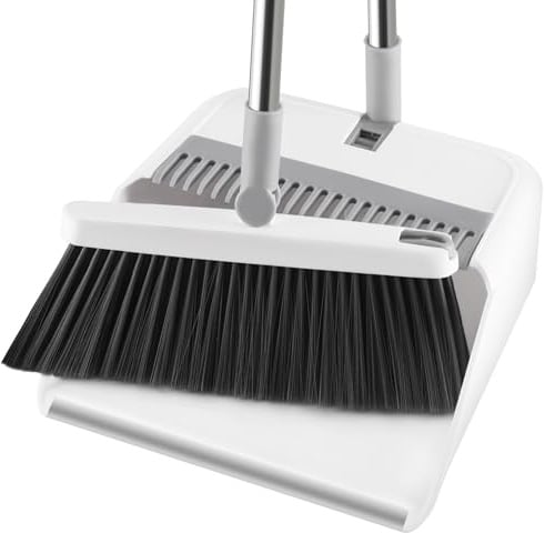 Mitclear Besen und Kehrschaufelset Set mit Langem Griff, 180° drehbare Kehrbesen Kehrmaschine und Haushalt Kehrschaufel Combo mit Aluminiumlegierung-lippe für die Reinigung von Haus, Büro, Lobby
