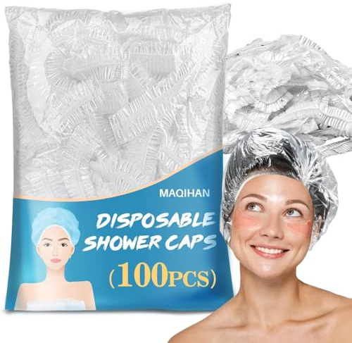 MAQIHAN 100 Einweg Duschhauben Unisex – Große Kunststoff Haarkappen für tiefe Konditionierung, Duschhaube, wiederverwendbar, wasserdicht, für Damen und Herren, Haarbehandlung, Badekappe für langes
