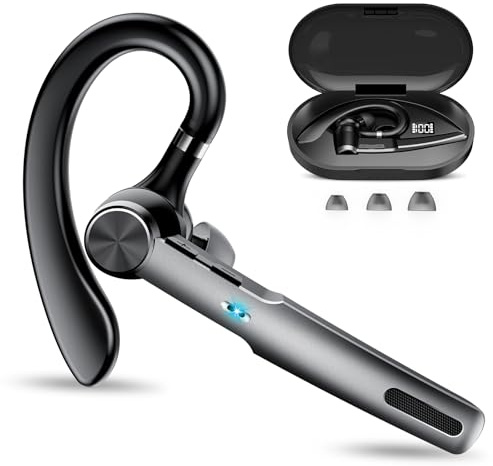 Bluetooth Headset Wireless Freisprech Telefon, 5.3 Bluetooth Headset Handy mit 60H Spielzeit, ENC Dual Mic Geräuschunterdrückung Ohrhörer, Earbuds mit Ladecase für Business/Büro, Tiefes Schwarz
