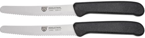 GRÄWE Tafelmesser 2 Stück, Messerset zum Schneiden, 2er Pack Brötchenmesser, Frühstücksmesser mit einseitigem Wellenschliff, Brotzeitmesser, scharfe Messer für Brotzeit, 21 cm - Schwarz