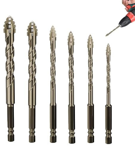 BDHYYM Exzenterbohrer Set 6-teilig, Bohrer mit 4 Schneiden, Steinbohrer Set | Glasbohrer Hochfeste Wolframkarbid, Fliesenbohrer Set, Vierschneidiger Sägezahn für Beton Glas Keramik Holz Metall (4-12mm)