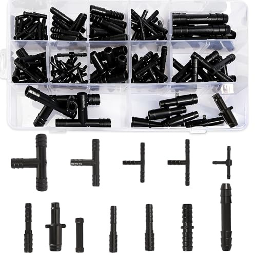 DELAESI T-Verbinder Schlauchverbinder Set 12 Größen T Schlauchverbinder Schlauch Verbindungsstück Universal für Gartenschlauch Anschluss Bewässerungssystem (113 Stück)