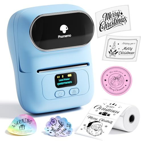 Phomemo M110 Etikettendrucker, Beschriftungsgerät Selbstklebend Bluetooth | Barcode Label Printer für Schule, Einzelhandel, Heim, Büro, Aufkleber Drucker Kompatibel mit Telefonen und PC-System, Blau