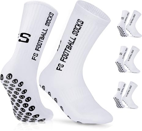 Gohanny Fußballsocken 3 Paar Rutschfeste Fußball Socken, Größen 39-46, Fussball Socken für Damen & Herren - Anti-Rutsch Grip Fußball Socken- Sportsocken Atmungsaktiv, Weiß