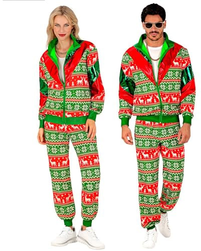 W WIDMANN MILANO Party Fashion - Weihnachtlicher Trainingsanzug | Jacke und Hose, 80er Jahre Outfit mit Weihnachtsmotiv, Jogginganzug für Xmas-Partys, Weihnachtsfeiern, Karneval