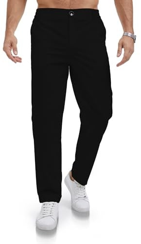 JESDM Herren Hose Chion Stretch Sommer Anzughose Herren Einfarbig Baumwolle Passform Hosen Schwarz L