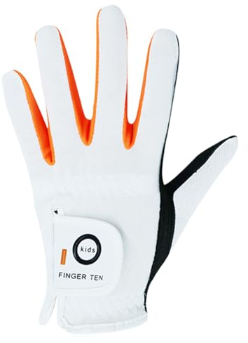 Golfhandschuhe für Kinder, Jugendliche, Kleinkinder, Jungen und Mädchen, linke Hand, atmungsaktive Mikrofaser, Synthetik, Rechtshänder, Golferhandschuh für Alter 4–13 Jahre, Weiß, Größe XL