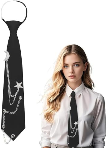 Muorruo Punk-Krawatten für Damen und Mädchen, verstellbare, vorgebundene Damenkrawatten in Unifarben für Partys, Abschlussbälle und Schule, schmale Punk-Krawatte für Hemden und Uniformen