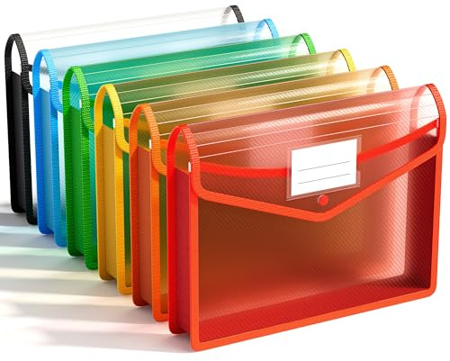ABC life 6 Stück Dokumententasche A4 Hochwertige Dokumententasche Sammelmappen Projektmappen,mit Druckknopf Kunststoff Umschlag Mappe Wasserdicht Transparent,für Reise Büro Dokument Schule