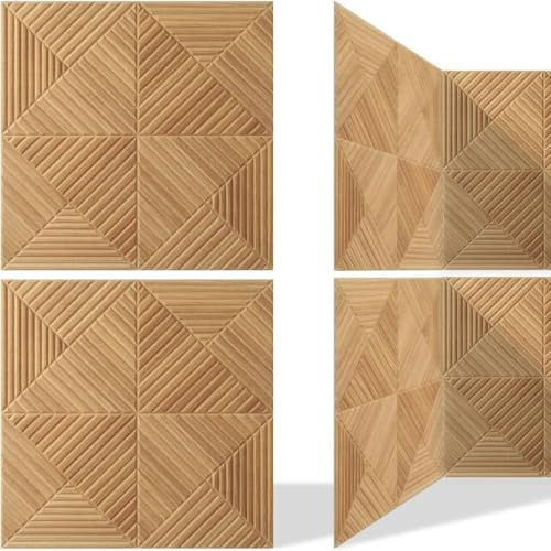 Xiyocadt 3D Akustikpaneele, 60x60cm Holz Optik Paneele, Wandpaneele in Holzoptik als Schallabsorber, Wandverkleidung holz für Studio und Zuhause Innenwanddekoration
