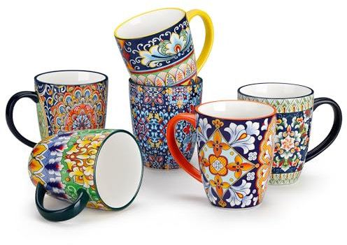 vancasso Kaffeetassen Set 6er, SIMI Tassen Set mit Henkel, 360ML Kaffeebecher Porzellan, Böhmisches Teetassen, kaffeeservice 6 personen