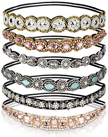 Comius Sharp 6 Stück Kristall Strass Kopfkette Vintage Elastisches Haarband Böhmen Kristall Haarreife, für Damen Kopf Accessoires (6 Arten）
