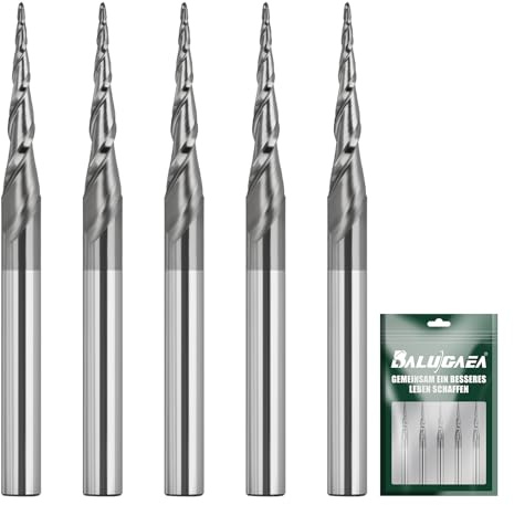 BALUGAEA 5 Stück Kugelkopffräser Set 0,25 mm Radius Holz CNC Fräser 3,175mm | Fräser für Oberfräse mit TiAlN-beschichtete VHM-Kugelkopffräser mit 2 Schneiden für präzise 2D-/3D Gravur, Schaftfräser