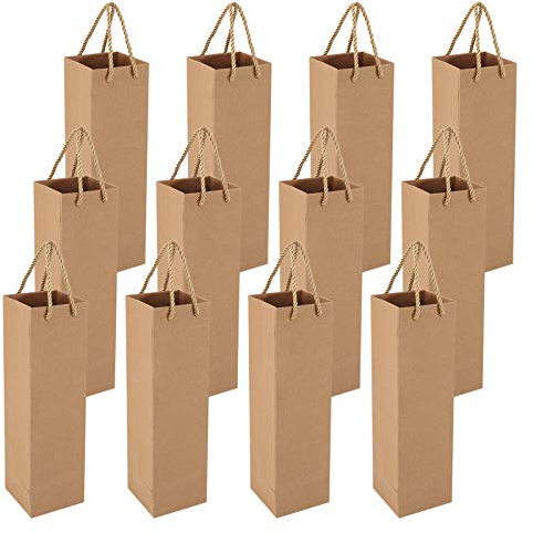 Heyu-Lotus 12 Pack Geschenktüten für Wein, Recycelbarer Wein Champagner Geschenktasche für Weihnachten, Hochzeit, Geburtstag (Braun)