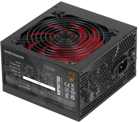 Mars Gaming MPIII750 ATX-Netzteil, 750W, 80 Plus Bronze, Schwarz | 5 Jahre Garantie, 80Plus Bronze-zertifiziert, 86 % Energieeffizienz, APFC, 120mm-AI-RPM-FDB-Lüfter, DC-DC und SMD