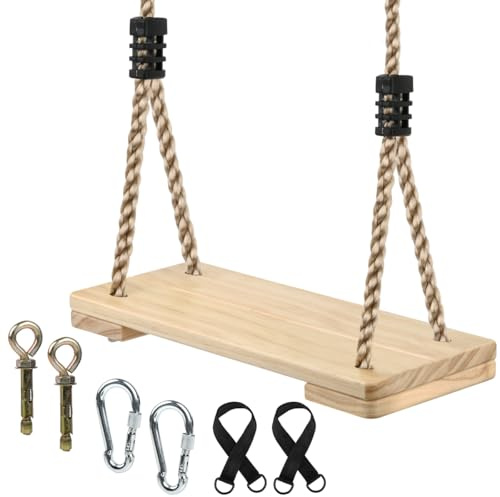 BOPEUY Holz Schaukel Outdoor bis 170 kg, Holzschaukel iIndoor mit Verstellbarer Schnur, Schaukelsitz Erwachsene Kinder, Schaukelbrett für Garten, Terrasse, Balkon （40 * 16 * 3cm）