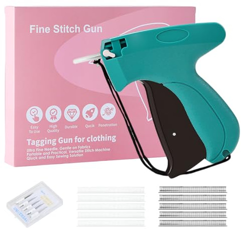 Samlonge Etikettierpistole, Etiketten Pistole, Schnelles Fixiergerät für Kleidung mit 5 Ersatznadeln 2000 Heftfäden, Heftpistole zum Kleidung für Preisschilder, Etiketten, Kleidungsstücke (Grün)