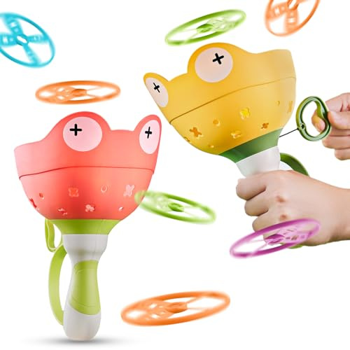 Outdoor Spielzeug Kinder Ab 4 5 6 7 8, Gartenspielzeug FüR Kinder Ab 4-8 Jahre, 2 Packs & 24 Discs Fliegende Untertasse Launcher,Propeller Spielzeug für 3 4 5 6 Jahren