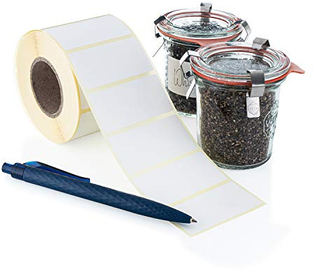 DESIGN WUNDER® - 1000 blanko Etiketten selbstklebend/weiße Klebeetiketten zur Beschriftung, nutzbar als Aufkleber für Vorratsdosen, Marmeladengläser als Gefrieretiketten & Tiefkühletiketten