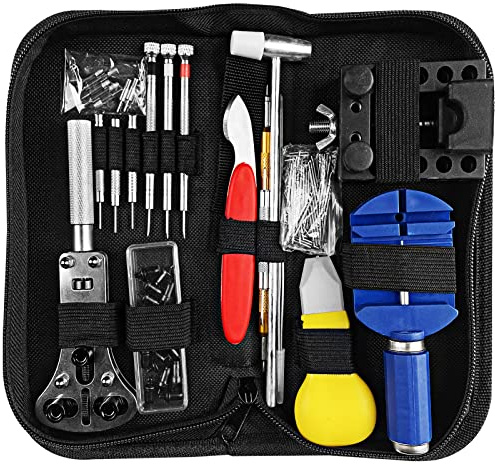 Newpop Uhrenwerkzeug Set 147 TLG, Profi Uhr Reparatur Uhrmacherwerkzeug, Uhr Werkzeug Tasche mit Größem Einstellbar Gehäuseöffner, Uhrenöffner Werkzeugsatz, Uhren Armband Öffner für Batteriewechsel