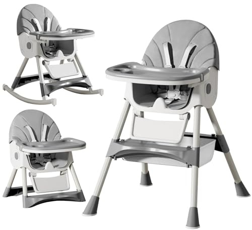 LINELUCK Hochstuhl Baby 4in1 Kinderhochstuhl mit Babyliege und Baby Schaukelstuhl, Verstellbar Klappbar Hochstuhl Baby mit Essbrett, Korb, mitwachsend ab 6 Monate bis 6 Jahre Babystuhl