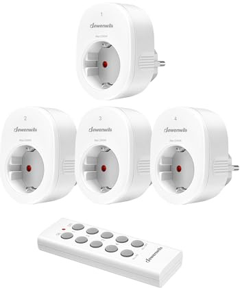 DEWENWILS Funksteckdosen mit Fernbedienung, 2300W Steckdose mit 1er Fernbedienung, 30M Reichweite Funksteckdose 4er Set für Feiertagsdeko, Programmierbar und Erweiterbar, Weiß