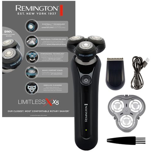 Remington Rasierer Herren Elektrisch [SynX Hybrid Schneidesystem: Rotation & Folienrasierer, Nass-&Trocken- Rasierapparat, 360°PivotBall] X5 (inkl. Detailtrimmer) Rotationsrasierer XR1755