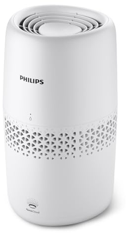 Philips Luftbefeuchtung 2000er Serie - NanoCloud-Technologie, Befeuchtet Räume bis zu 31m2, 2L Wassertank, 99% weniger Bakterien, Weiß, (HU2510/10)