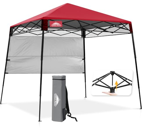EAGLE PEAK Schräge Beine Faltbar Pavillon 2.4x2.4m Wasserdicht Camping Pop-up Faltpavillon mit Seitenteil, inkl. Rucksack, Rot