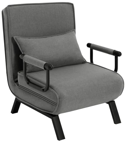 WOLTU Schlafsessel 3 in 1 mit bettfunktion, Gästebettfür, Schlafsofa mit Bettfunktion, Verstellbarer Rückenlehne, Wohnzimmer, Schlafzimmer, Balkon, Metallrahmen Leinen, 65 x 75 x 78cm, Dunkelgrau