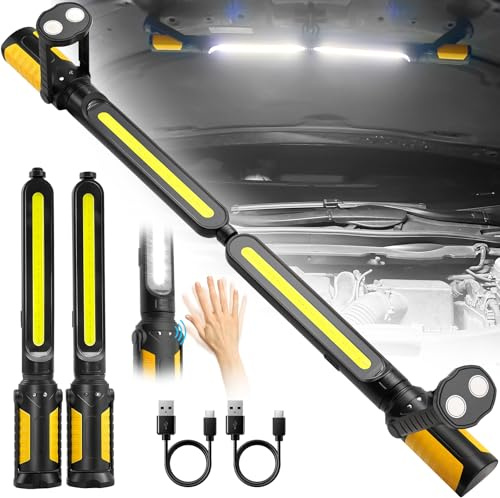 SYLSTAR Werkstattlampe LED mit Sensorsteuerung, 2400LM Motorraumleuchte mit 3 Helligkeitsmodi, 4400mAh LED Arbeitsleuchte mit Magnet und Haken, für Werkstatt, Vatertagsgeschenk Werkzeug (orange)