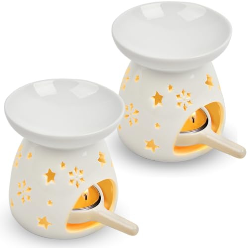 2er Keramik Duftlampe/Duftlicht Teelicht mit Kerzenhalter - Wachs Aromalampe Duftöl Kerzenhalter Aromabrenner - Star Muster