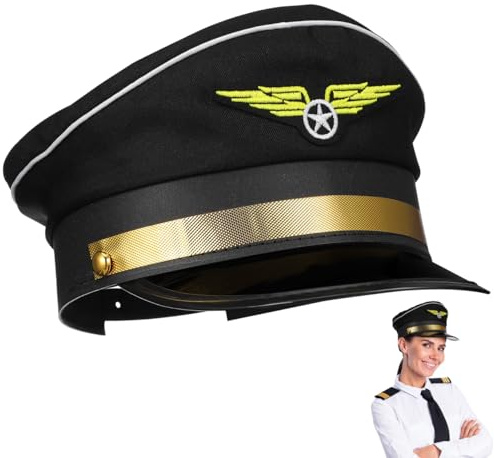 Ciieeo Verstellbare Pilotenmütze Admiral- -Mütze Cosplay-Matrosenmütze Schwarze Pilotenmütze Für Halloween-Kostüm-Accessoire