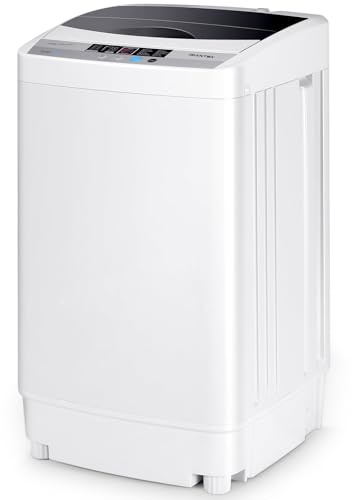 FANTASK Waschmaschine klein, Toplader Waschvollautomat 310W/ 50×50×85cm, Mini-Waschmaschine mit Display, Pump & Schleuder für Appartement und Wohnmobil [Energieklasse B]