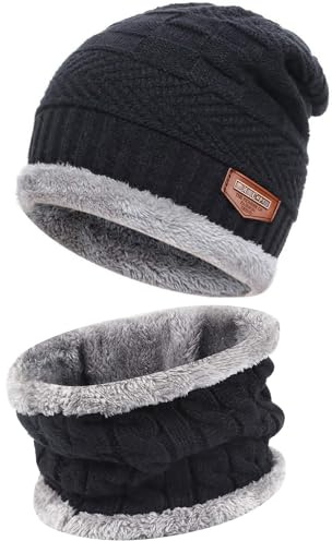 Bequemer Laden Mütze Herren Winter Warm Beanie Wintermütze Loop Schal Set | Thermo Herren Wintermütze Strickmütze und Schlauchschal Winterschal Strickschal Fleece Gefütterte Geschenke für Männer