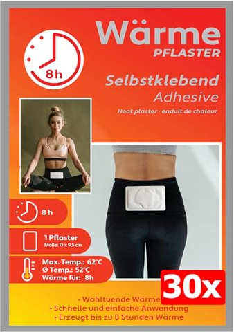 M&H-24 Wärmepflaster Nacken, Rücken und Bauch Selbstklebend - 30er Pack Wärmekissen, Rückenwärmer, Bodywärmer, Körperwärmer und Pflaster 8h
