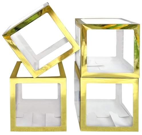YALLOVE 4 Stück Goldene Transparente Ballonboxen Weihnachts-Luftballon-Box für DIY-Geburtstagsfeiern, Jubiläen, Hochzeiten, Weihnachten, Hochzeiten und Mottopartys Dekorationen