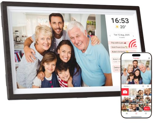 Frameo WLAN Digitaler Bilderrahmen 15,6 Zoll, 32GB HD Touchscreen 1366×768 | Touchscreen Elektronischer FotoRahmen mit 32GB Speicher, Auto Drehung, Einfache Weitergabe von Fotos Videos über Frameo App