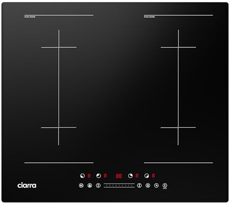 CIARRA CBBIH4BFF Induktionskochfeld 60 cm Einbau mit 2 Flexzonen 7200 W | Bridge Bräterzone 4 Zonen Booster-Funktion Slider Touch-Bedienung 9 Leistungsstufen Timer Abschaltautomatik Restwärmeanzeige